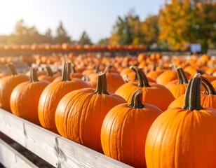 Rows of pumpkins in a farm setting