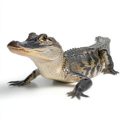 Fototapeta premium Young alligator crawling forward isolated on white background