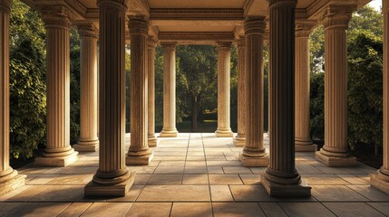 Fototapeta premium Ancient Grecian Colonnade bathed in golden sunlight