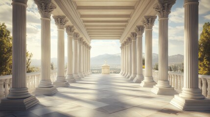 Fototapeta premium Serene Classical Colonnade Overlooking Mountains