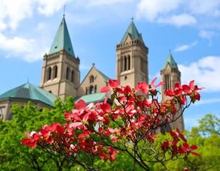 Spring blossoms in front of a church (1)