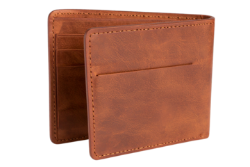 Classic Bifold Leather Wallet in Rich Brown, isolated on transparent background