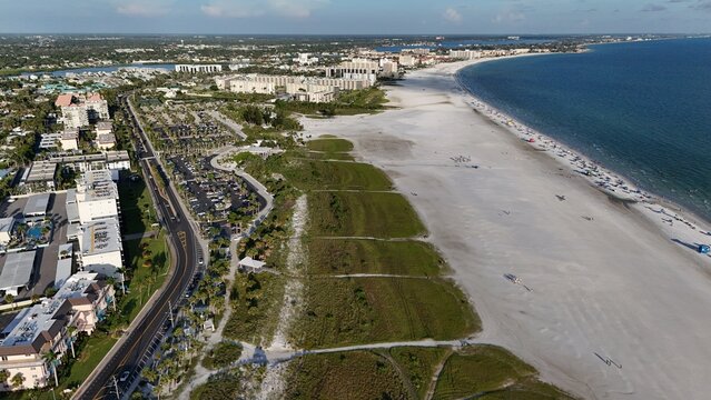 aerial of Siesta Key Beach and coastal island residences looking south
