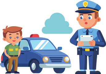 Cartoon Illustration of a Police Officer Giving a Ticket to a Driver