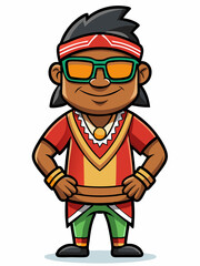 colorful illustration of a cartoon aboriginal man mascot character