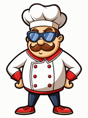 colorful illustration of a cartoon chef man mascot character