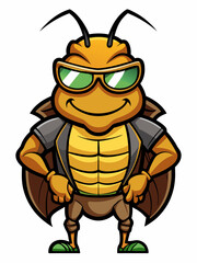 colorful illustration of a cartoon cockroach mascot character