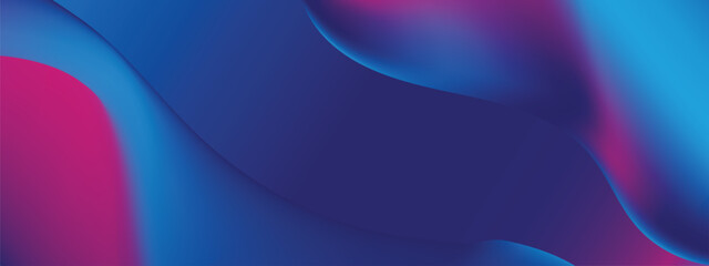 Abstract blue and purple liquid wavy shapes futuristic banner. Glowing retro waves vector background