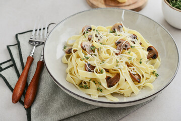 Mushroom pasta with  parmesan cheese