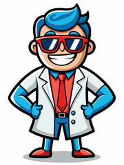 colorful illustration of a cartoon doctor man mascot character