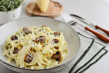 Mushroom pasta with  parmesan cheese