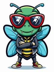 colorful illustration of a cartoon fly mascot