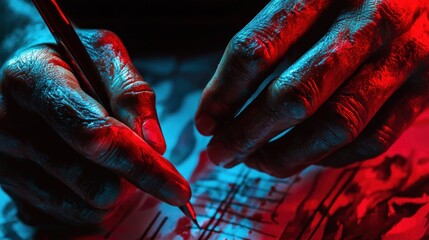 Hands writing drawing