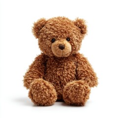 Cute fluffy brown teddy bear toy isolated on white background