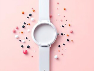 Minimalist White Watch with Colorful Polka Dots on Pink Background