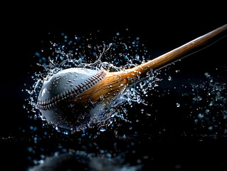  Baseball Bat Hitting Ball with Water Splash Effect