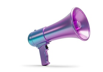 Isolated purple megaphone, capturing communication in a modern digital world, showcasing announcement, speech and sound amplifier.
