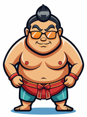 colorful illustration of a sumo man mascot