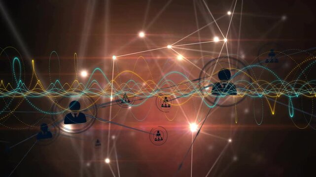 Pulsing waveforms and nodes guiding avatars emerging and linking to form expanding digital network