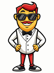 colorful illustration of a waiters man mascot