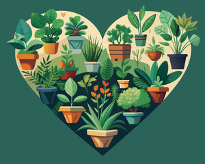 colorful illustration of a collection of potted herbs arranged in the shape of love