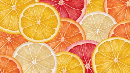 Obraz premium Vibrant close up of assorted citrus fruit slices including oranges lemons and grapefruits