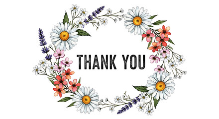 Fototapeta premium Thank you floral wreath with daisies and wildflowers