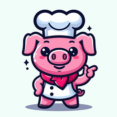cartoon vector illustration of a pig as a chef