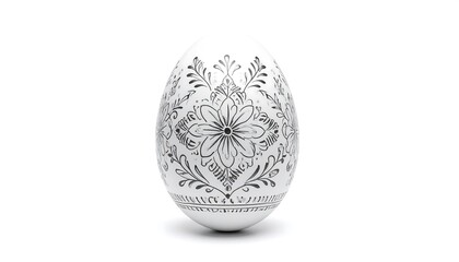 Ornate white egg with black design
