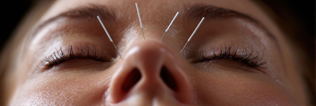 Facial Acupuncture Session With Close-Up Needles Highlighting Relaxation and Therapy