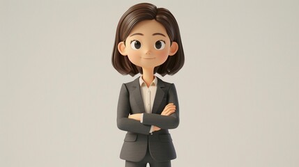 Cute Asian Cartoon Female in Suit/スーツ姿の可愛いアジア系カートゥーン女性1