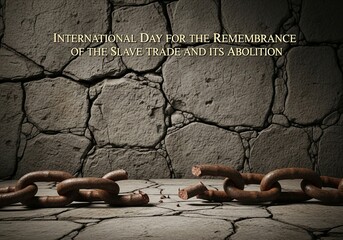 International Day for Remembrance of Slave Trade and Abolition, broken chains on stone representing freedom