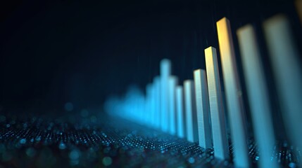 Data Visualization: A vibrant composition showcases data representation through a dynamic array of vertical bars against a backdrop of technological textures, visually narrating growth and trends.