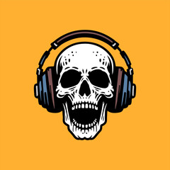 dj headphones skull vector illustration