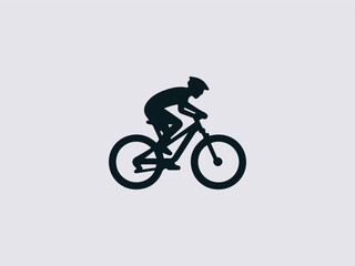 Fototapeta premium Modern mountain bike vector logo with tire treads and peak silhouette for extreme sports brand identity
