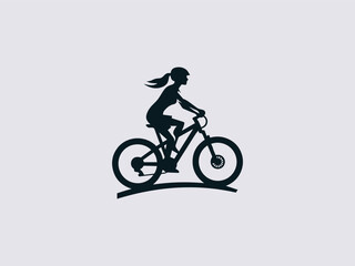 Fototapeta premium Modern mountain bike vector logo with tire treads and peak silhouette for extreme sports brand identity