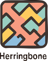 Colorful handdrawn herringbone pattern icon Abstract zigzag design element with text.