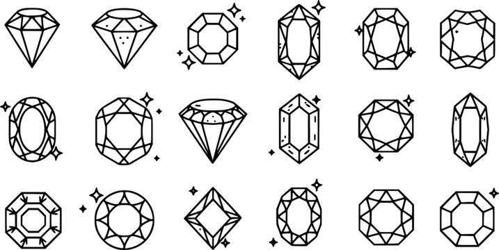 Gem icon vector set. Geometric gems diamonds illustration sign collection. sapphire precious jewels symbol.
