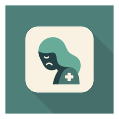 Minimalist illustration of a disheartened female medical professional facing mental health challenges and burnout