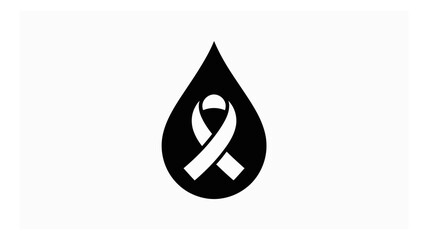 Minimalist vector graphic of a black teardrop or blood drop with a white awareness ribbon, representing global health issues.