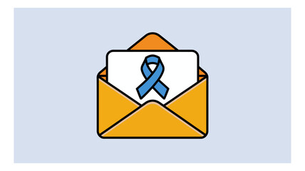 Open orange envelope with a white message card featuring a blue awareness ribbon, representing important communication and support.
