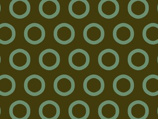 Seamless pattern of teal rings on a dark olive green background, perfect for modern design projects.