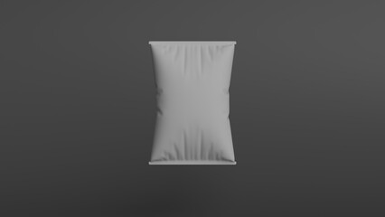 Realistic 3D render of a blank plastic snack pouch with sealed edges and soft texture, isolated on...