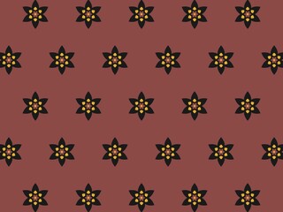 Seamless dark floral pattern, maroon background, geometric design.