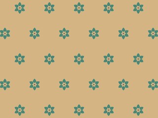 Seamless teal floral pattern, tan background, simple design.
