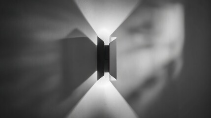 Wall sconce throws light up and down, creating dramatic shadows on a gray surface