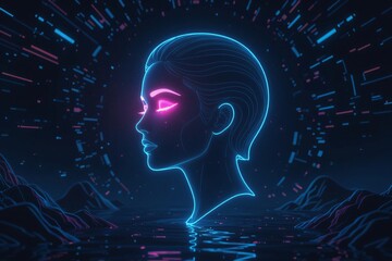 Neon Silhouette Portrait: An ethereal neon portrait of a person, rendered in vibrant hues, evoking a sense of mystery and futuristic style.