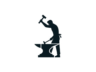 Minimalist blacksmith logo vector art with hammer and anvil silhouette for forging industry branding