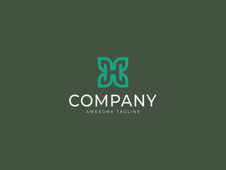 Symmetrical letter H logo formed by minimalist leaves. A modern, natural, and elegant emblem for a green company identity.