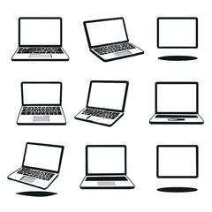 Vector no angled shadow displays floating screen icon isolated suspended laptop open